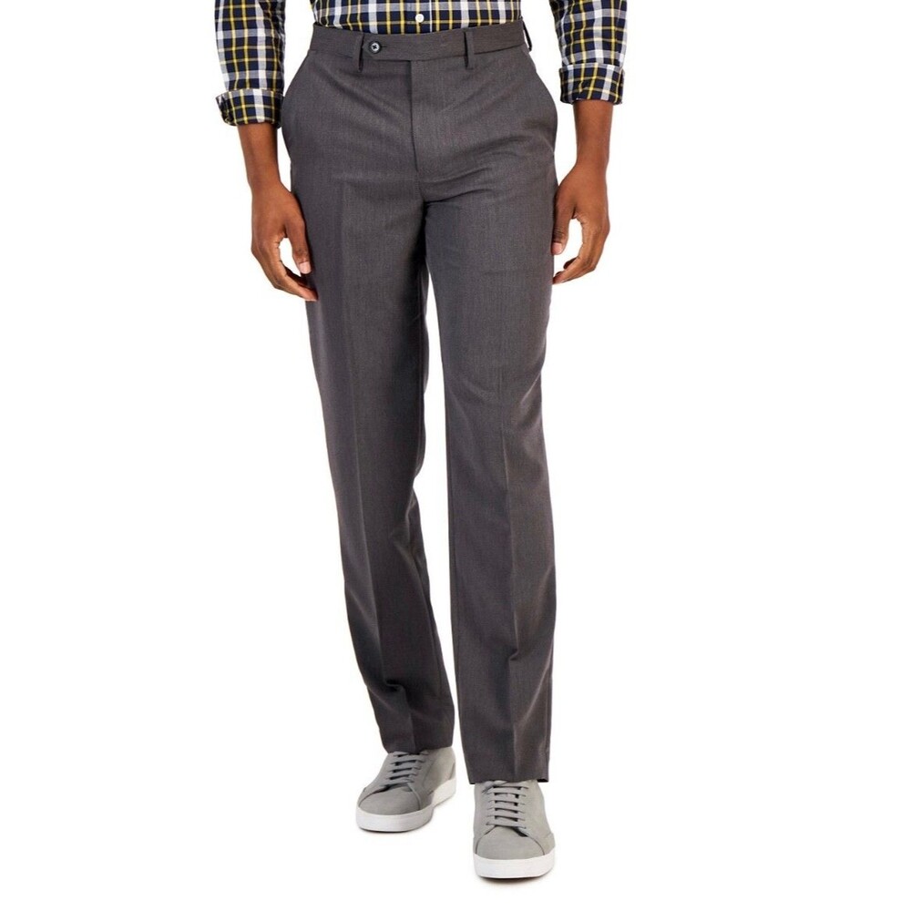 NEW NAUTICA Mens 58x32 Solid Dark Gray Super Soft Trousers/Dress Pants/Slacks